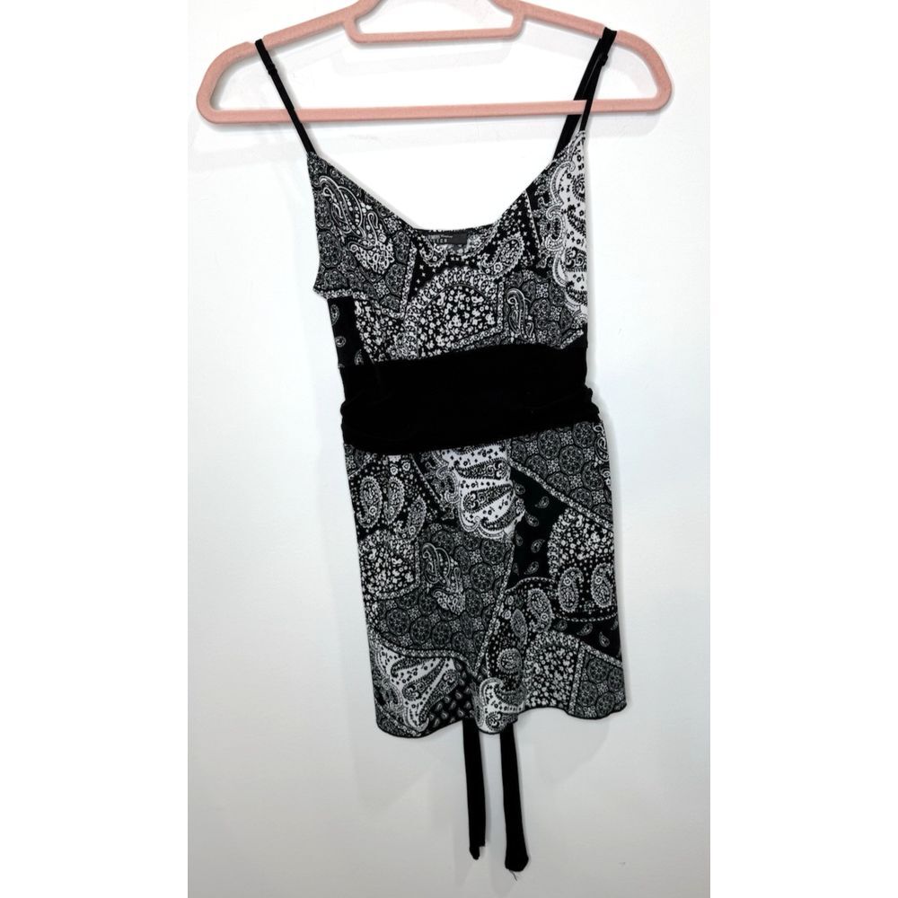 VTG Y2K Babydoll‎ Tank Top USA Small Cami Spaghetti Strap Coquette Paisley Tie
